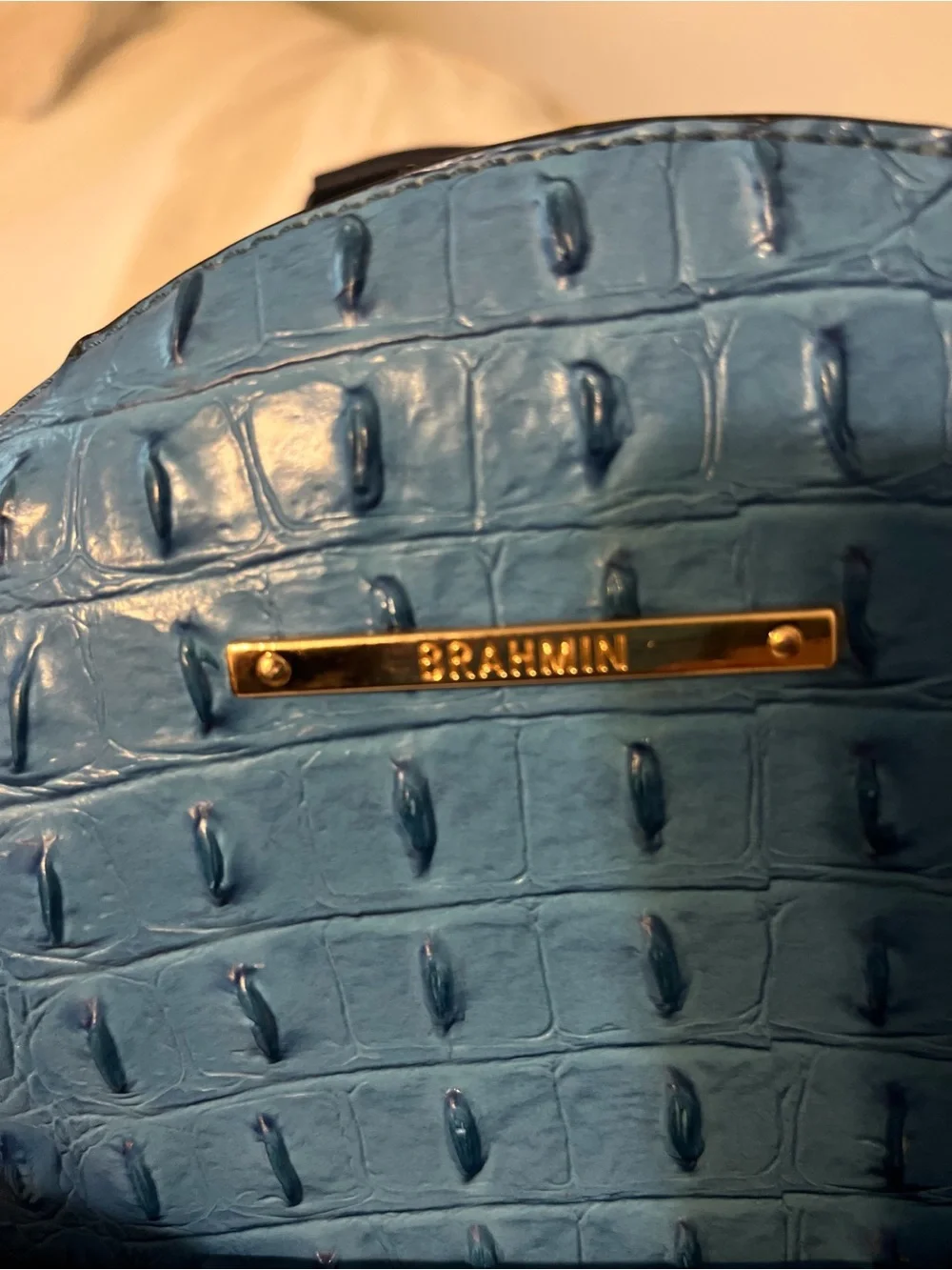 Blue Croc-Embossed Mini Backpack Bag